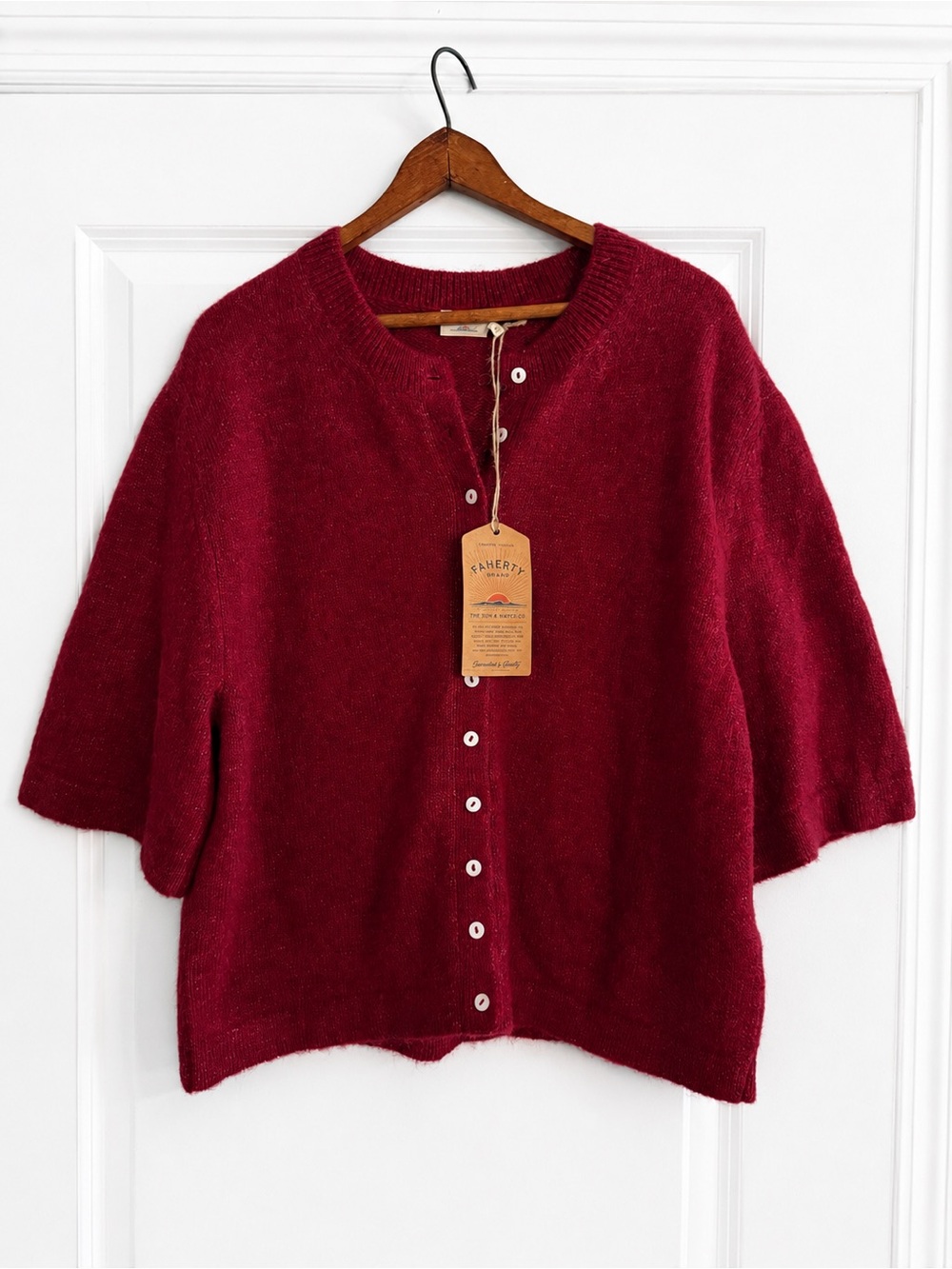 Faherty Apres Alpaca Cardigan NWT Large Wine Rust Suri Alpaca Blend Sweater $248
